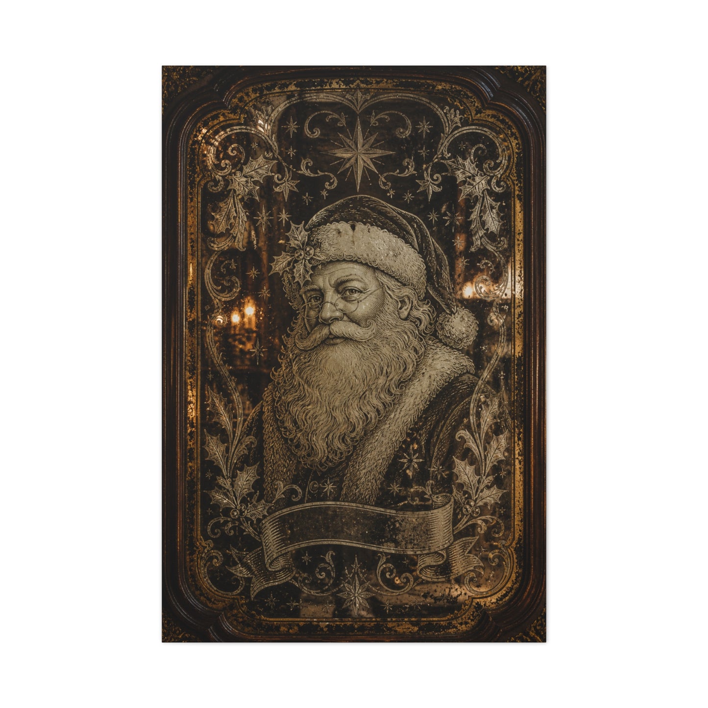 Victorian Etched Mirror Santa Wall Art & Canvas Print