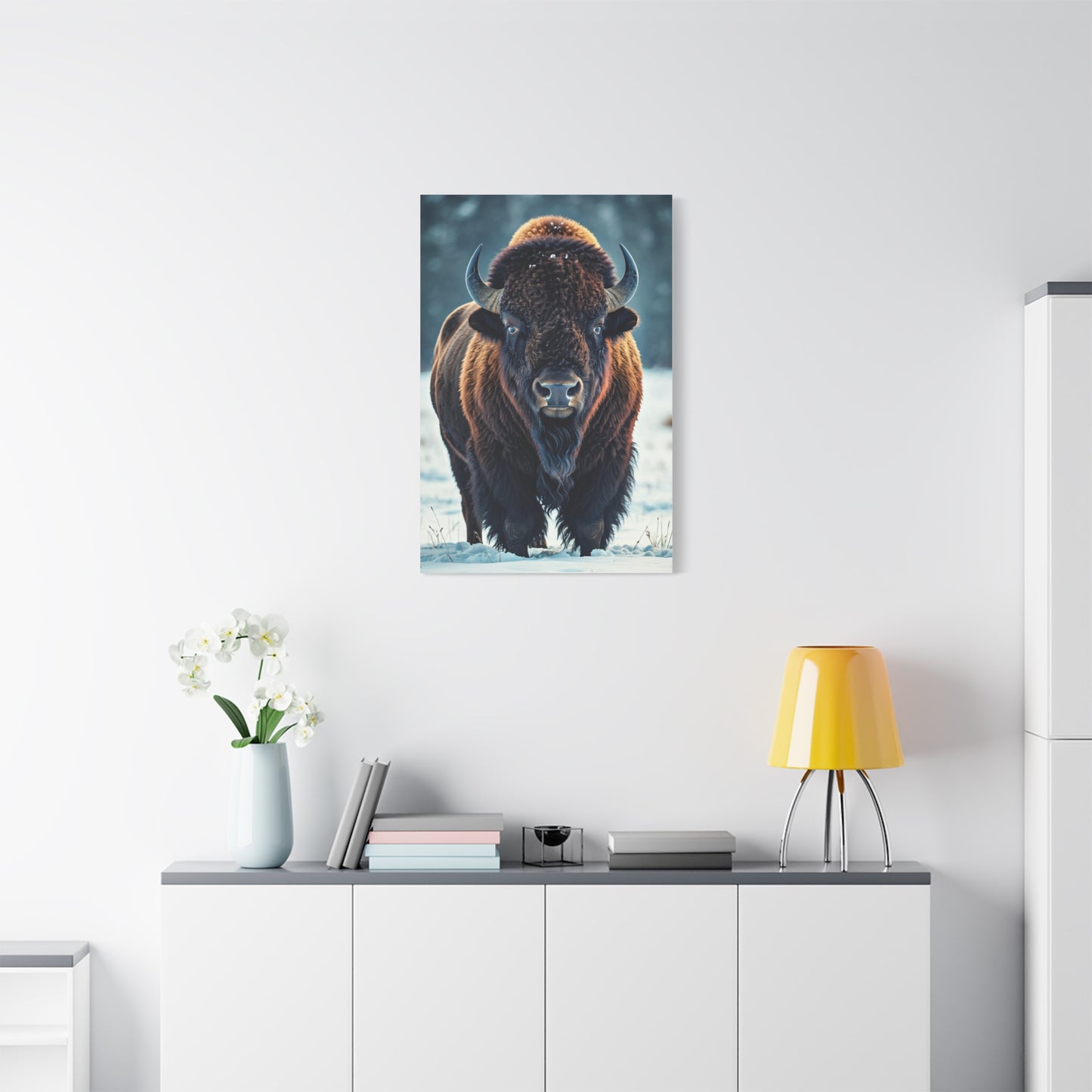 Winter American Bison in Snow Landscape Wall Art & Canvas Print
