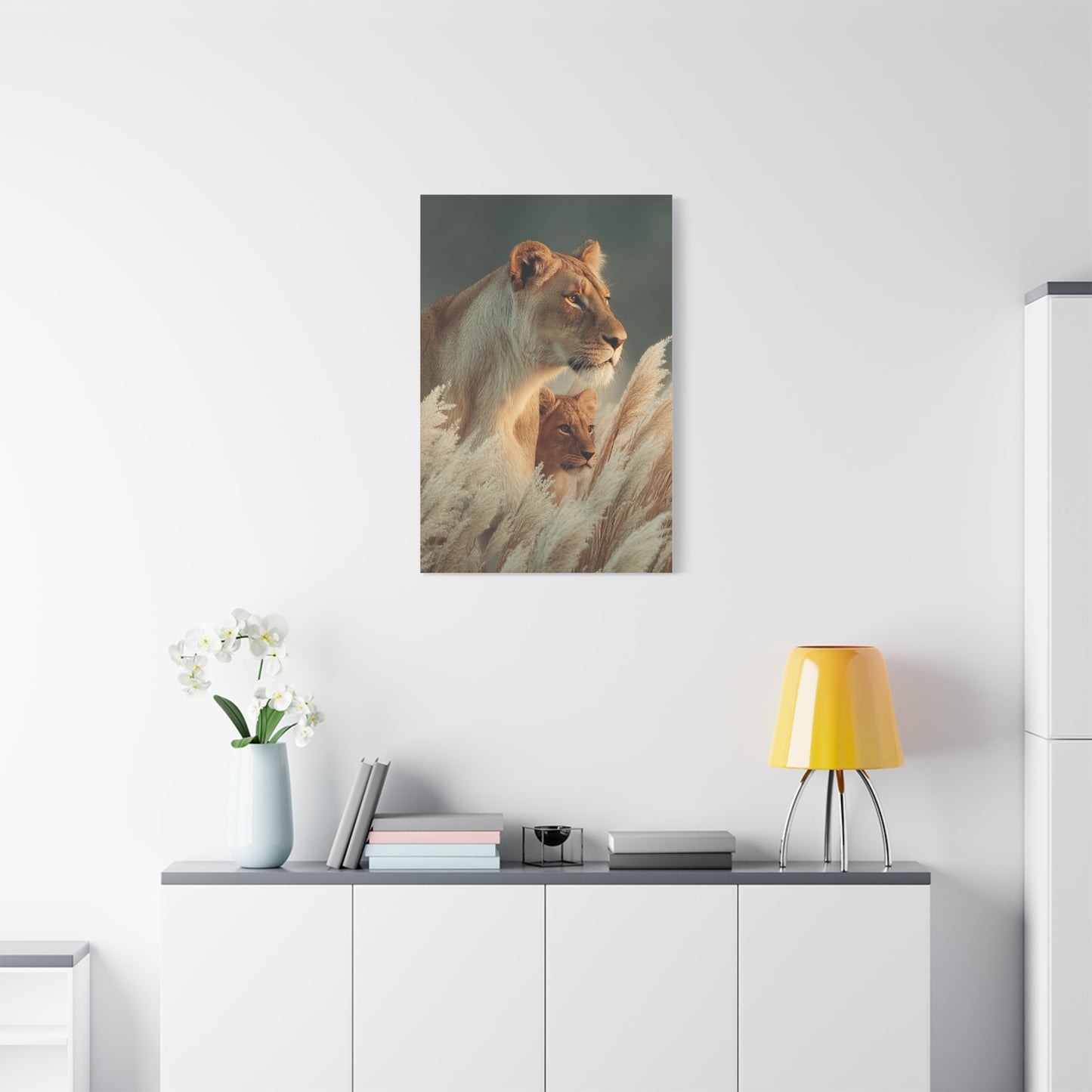 Lioness and Cub Watchful Calm Wall Art & Canvas Print