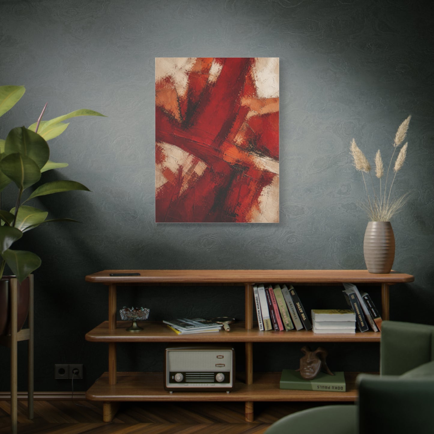 Abstract Crimson Cross Composition Wall Art & Canvas Print