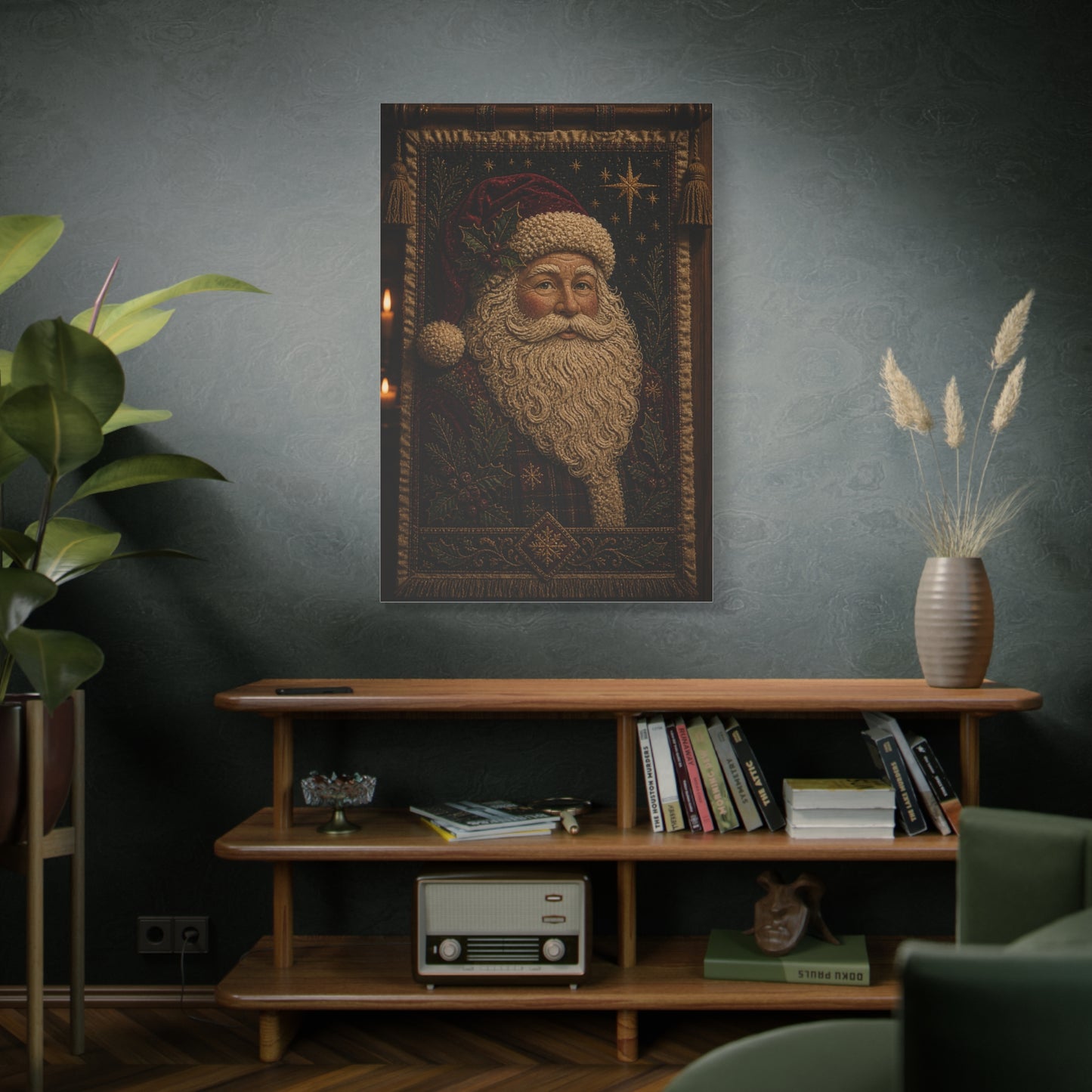 Handcrafted Textile Santa Tapestry Wall Art & Canvas Print