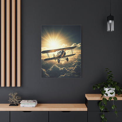 Sunlit Biplane Above the Clouds Wall Art & Canvas Prints