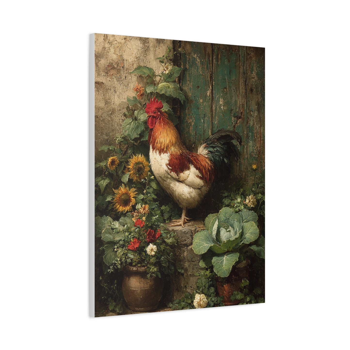 Farmyard Rooster Folk Garden Wall Art & Canvas Print