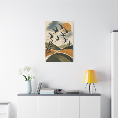 Minimalist Bird Silhouette Landscape Wall Art & Canvas Print
