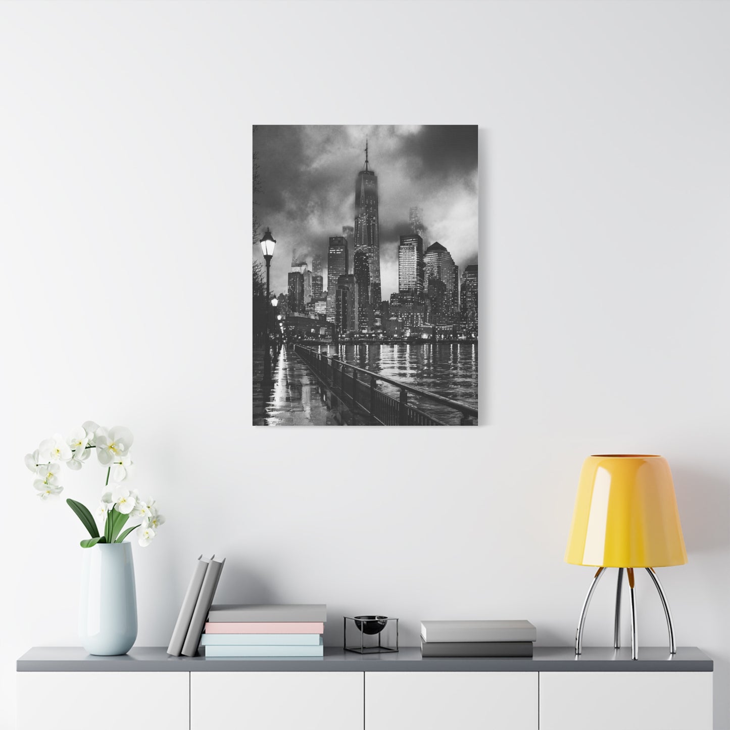 Stormy Manhattan Waterfront Noir Wall Art & Canvas Print