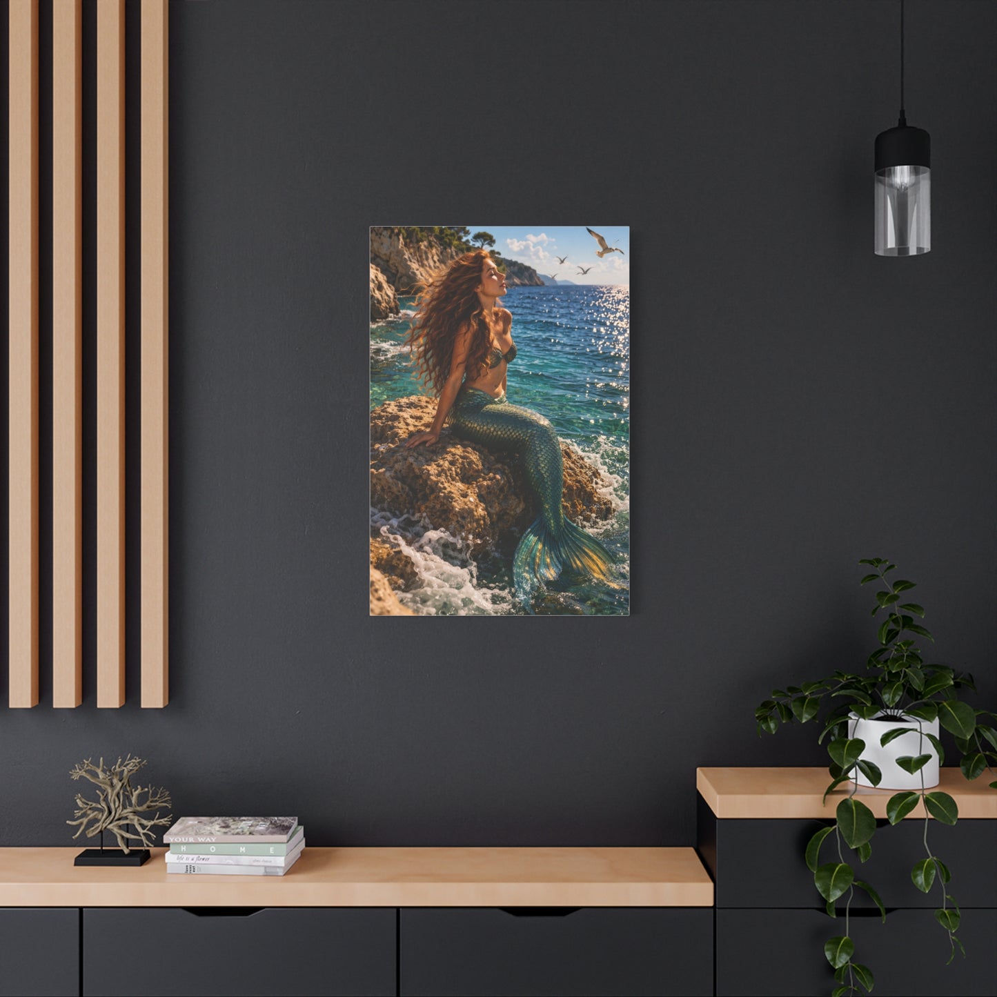 Sunlit Coastal Mermaid Escape Wall Art & Canvas Print