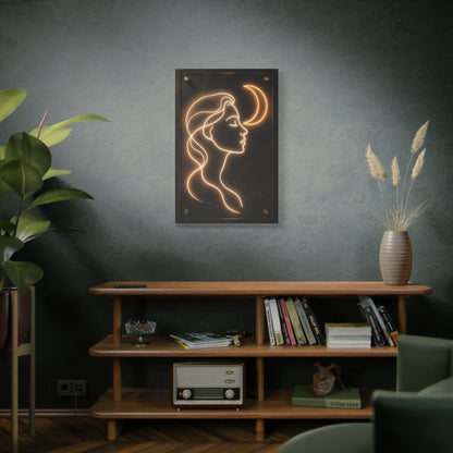 Neon Crescent Muse Line Art Wall Art & Canvas Print
