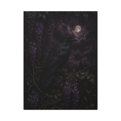 Raven in Wisteria Moonlit Scene Wall Art & Canvas Print