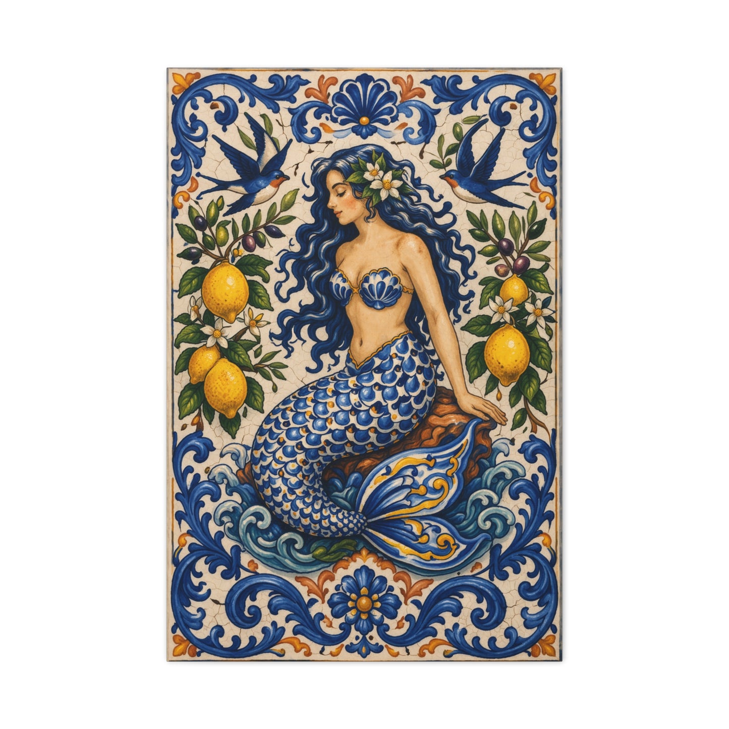 Sicilian Majolica Mermaid Tile Wall Art & Canvas Print