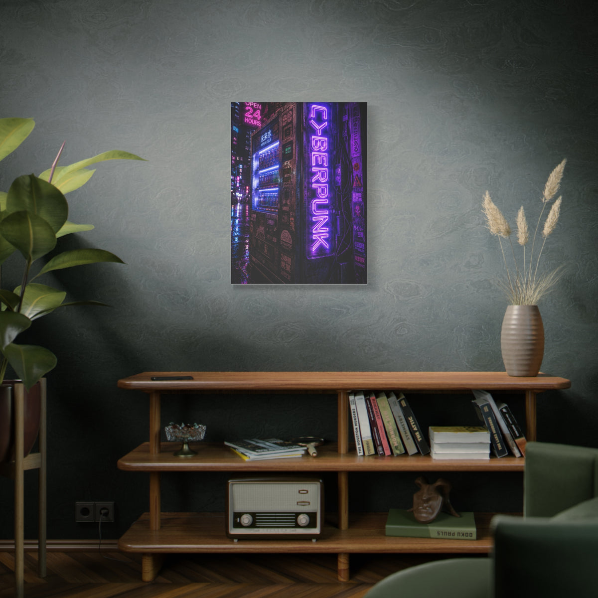 Cyberpunk Neon Vending Machine Street Wall Art & Canvas Print