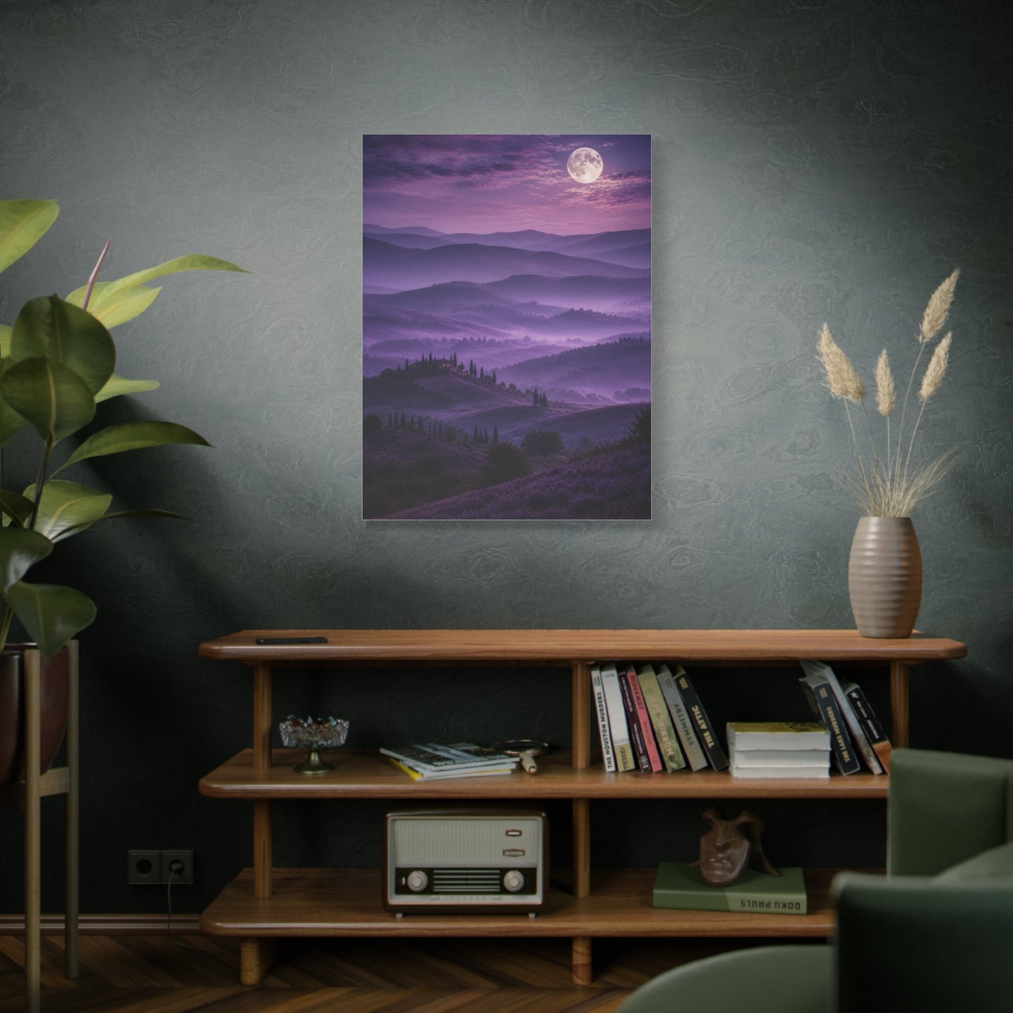 Moonlit Violet Hills Landscape Wall Art & Canvas Print