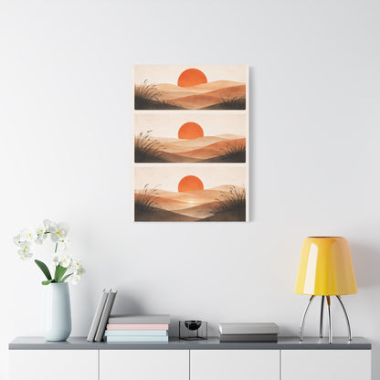 Japandi Orange Sun Triptych Landscape Wall Art & Canvas Print