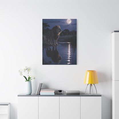 Lion by Moonlit Water Reflection Wall Art & Canvas Print