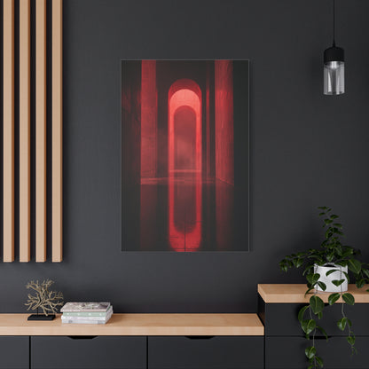 Minimal Crimson Architectural Corridor Wall Art & Canvas Print