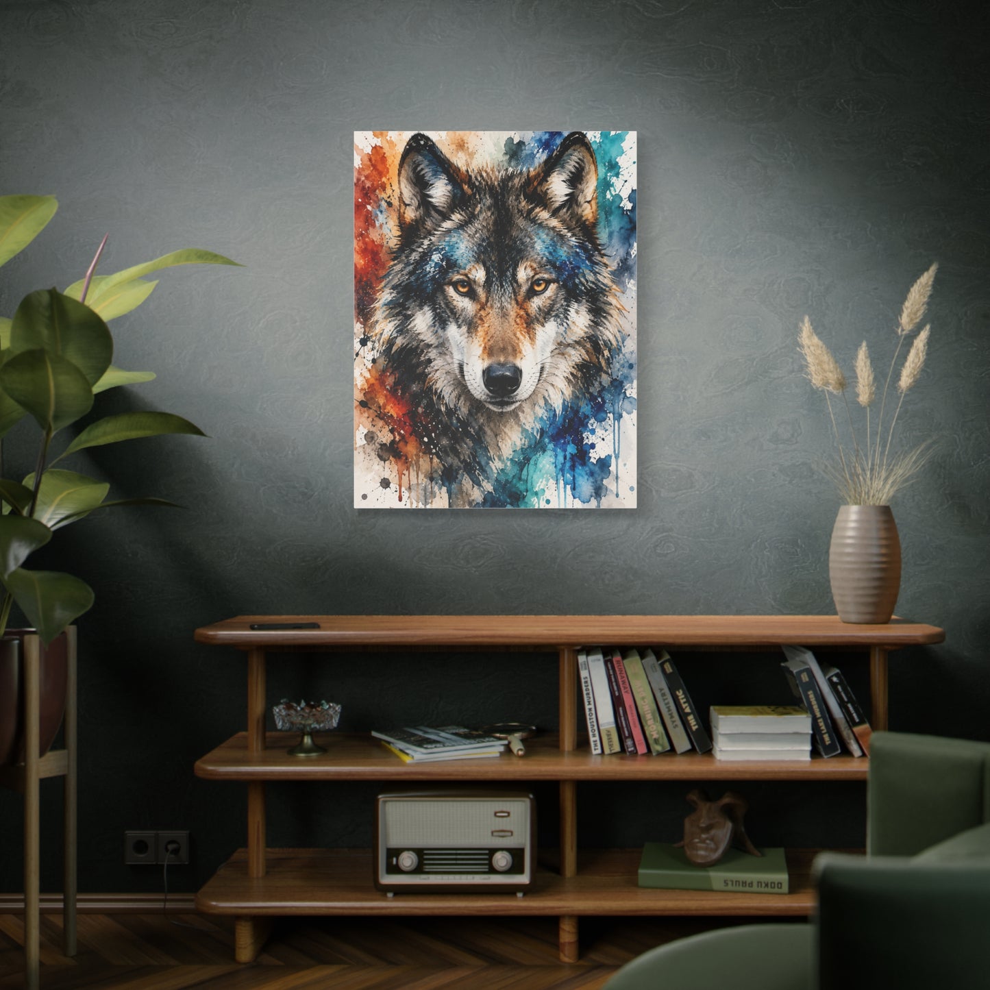 Watercolor Splash Wolf Expression Portrait Wall Art & Canvas Print