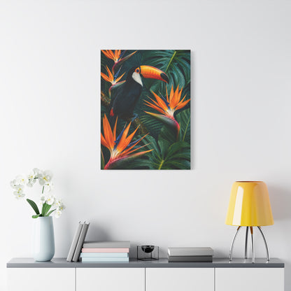 Tropical Toucan & Bird of Paradise Luxe Jungle Tropical Wall Art & Canvas Print