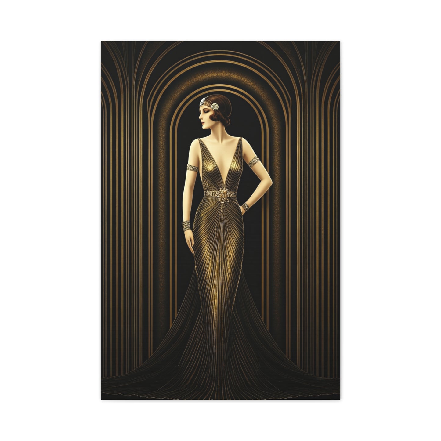 Golden Archway Elegance Woman Wall Art & Canvas Prints