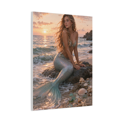 Golden Sunset Shore Mermaid Wall Art & Canvas Print