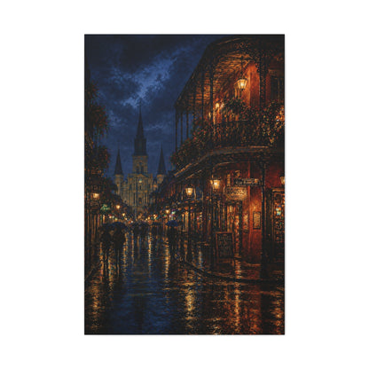 Rainy French Quarter Night Scene Wall Art & Canvas Print
