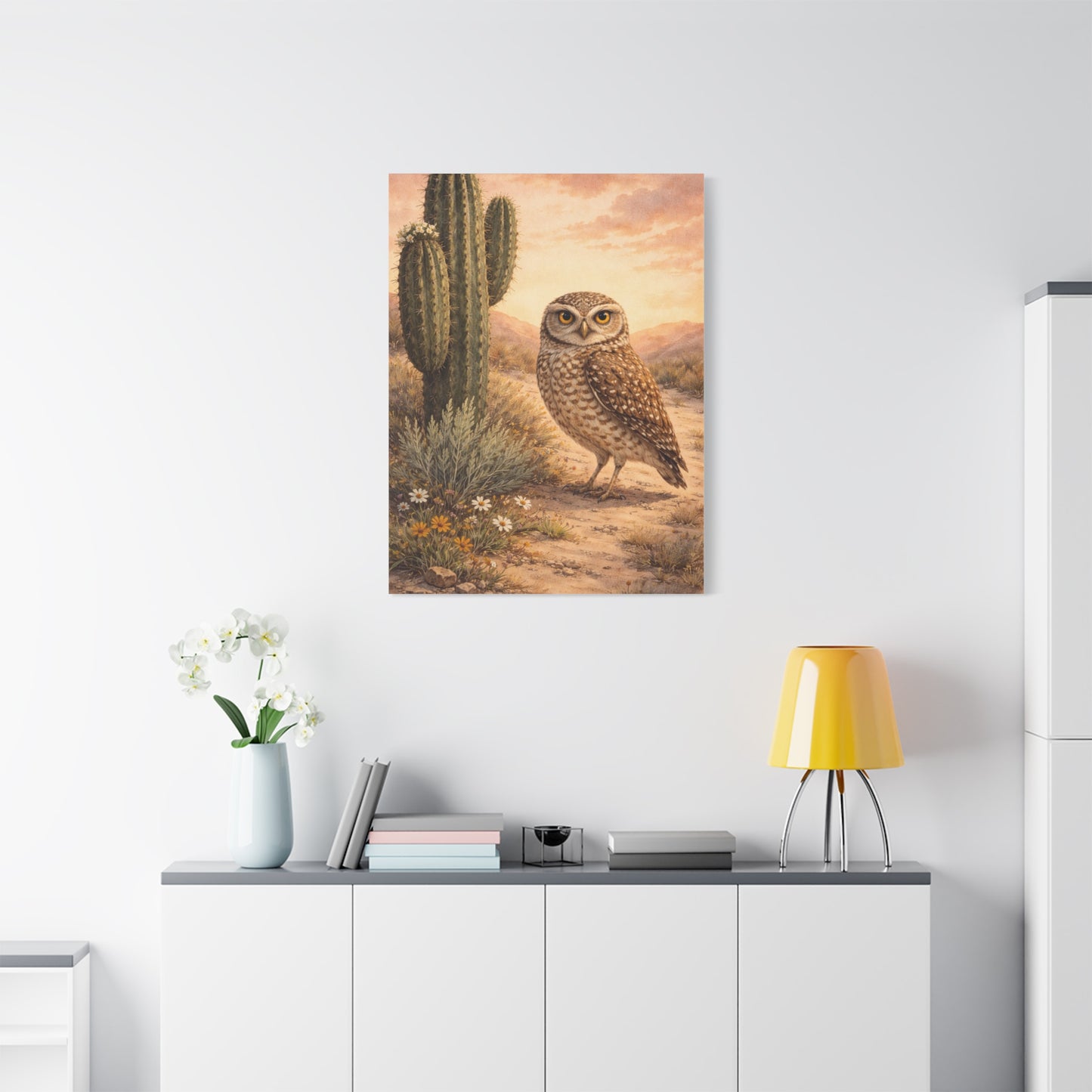 Desert Burrowing Owl Landscape Wall Art & Canvas Print