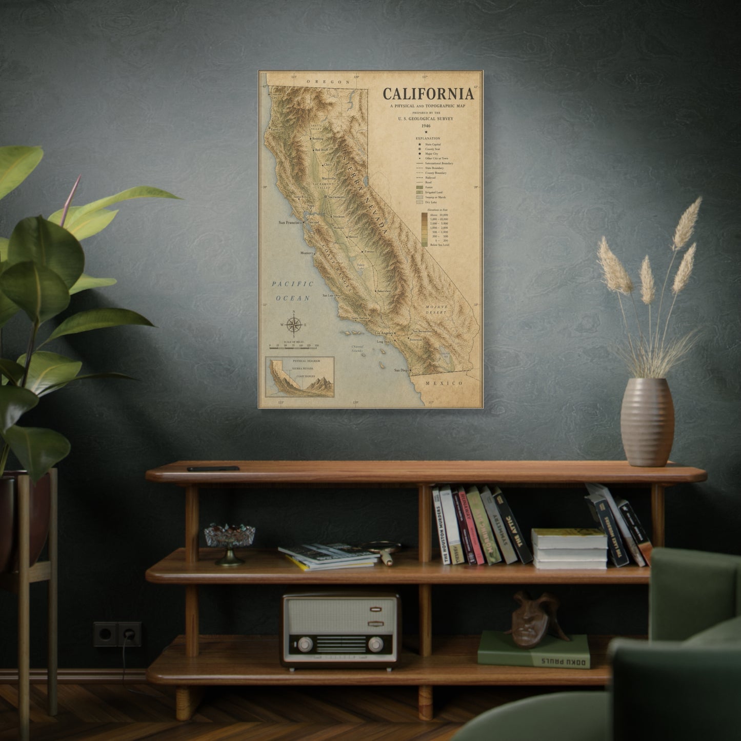 Vintage California Topographic Map Wall Art & Canvas Print