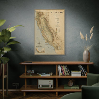 Vintage California Topographic Map Wall Art & Canvas Print