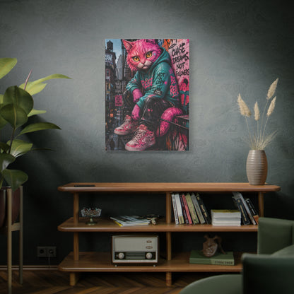Urban Pink Cat Street Character Street Wall Art & Canvas Print