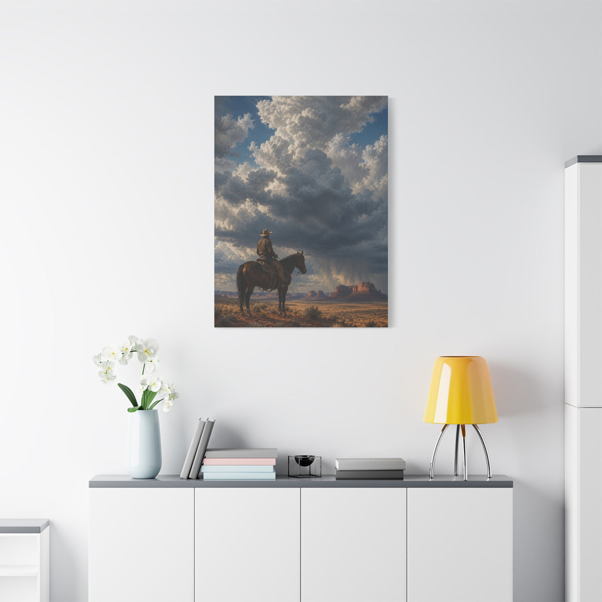 Cowboy Storm Horizon Monument Scene Wall Art & Canvas Print
