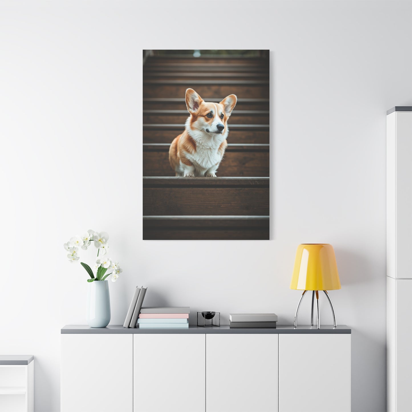 Stairway Corgi Charm Wall Art & Canvas Print
