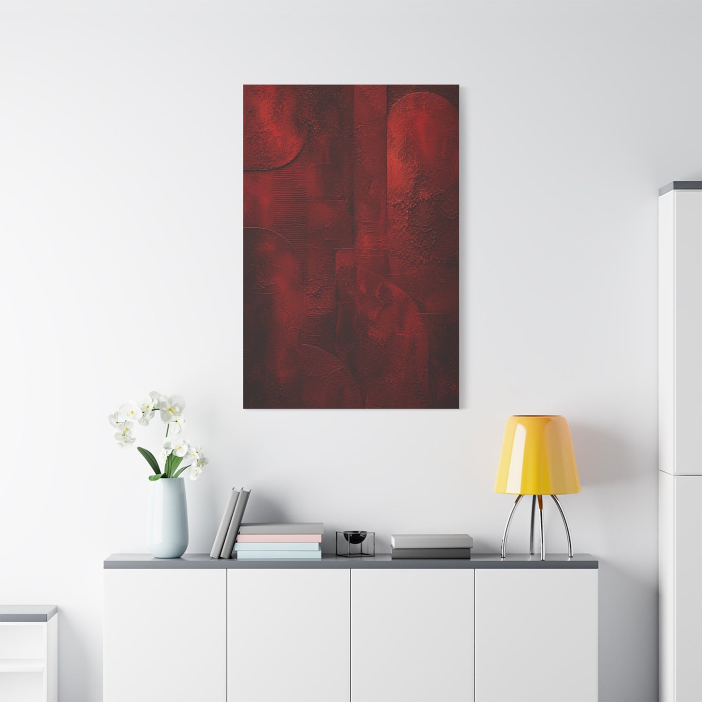 Sculptural Red Plaster Geometry Wall Art & Canvas Print