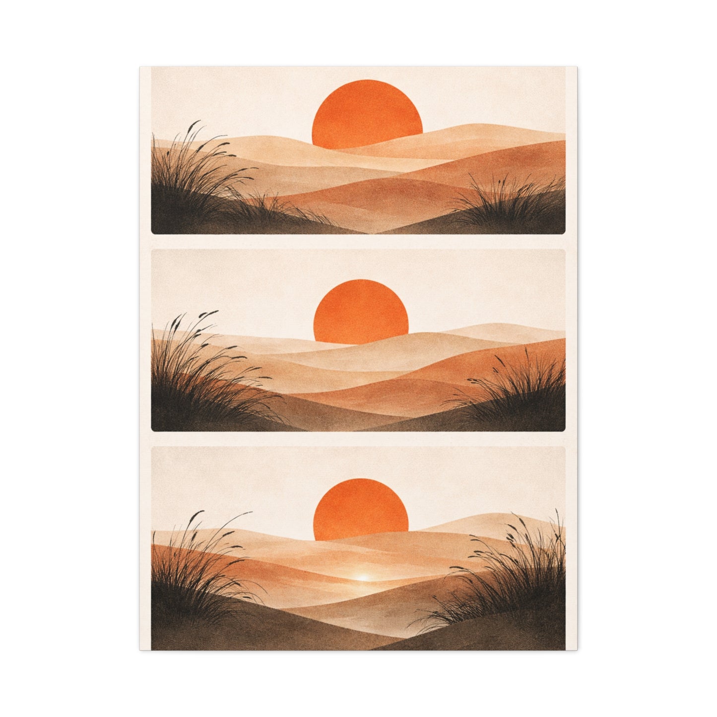 Japandi Orange Sun Triptych Landscape Wall Art & Canvas Print