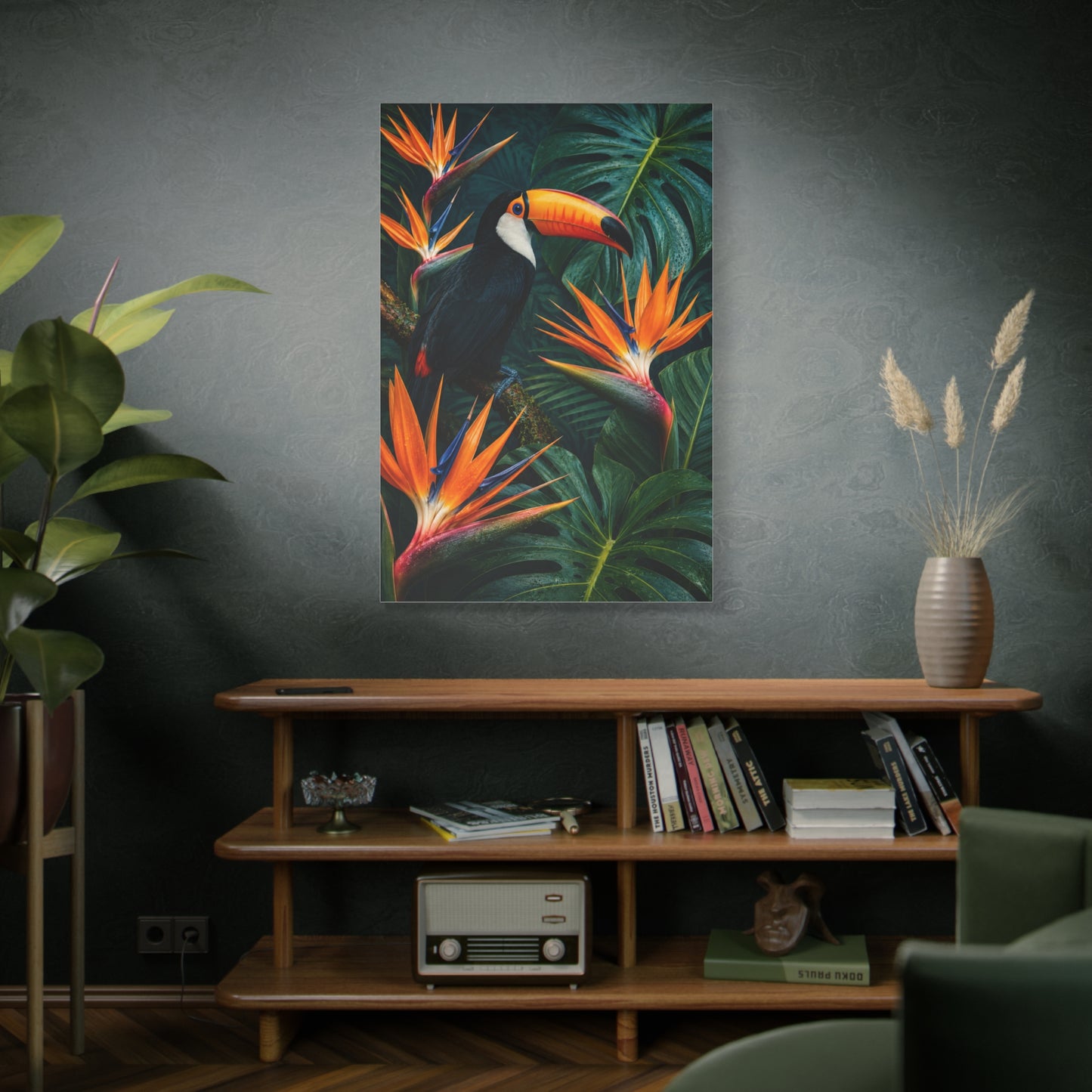 Tropical Toucan & Bird of Paradise Luxe Jungle Tropical Wall Art & Canvas Print