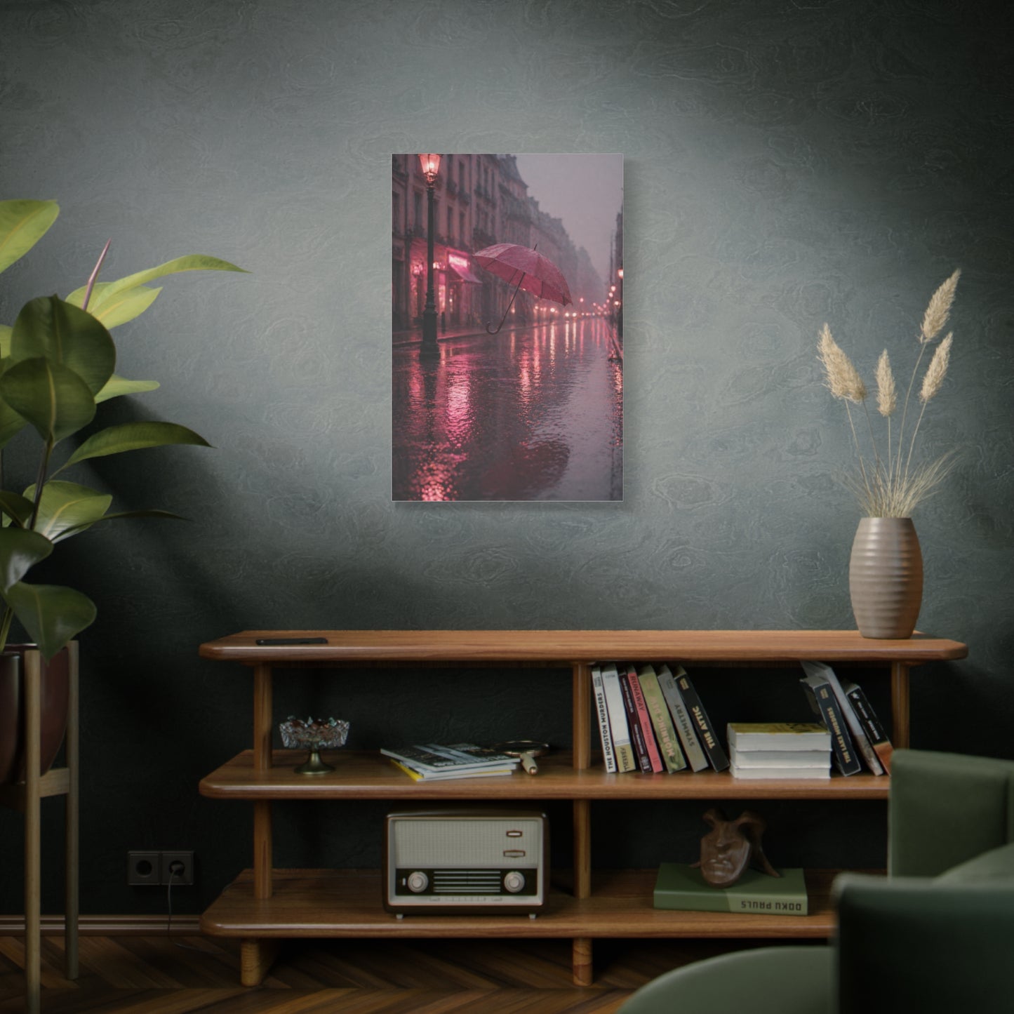Dreamy Pink Umbrella Rain Scene Wall Art & Canvas Print