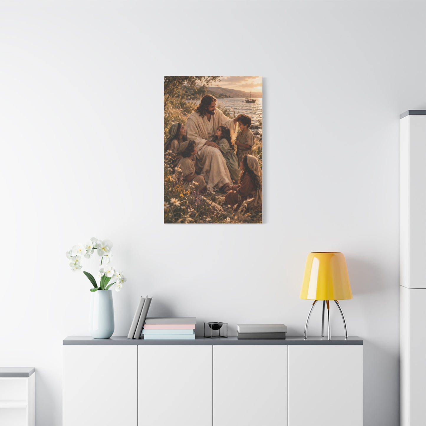Jesus with Children Coastal Blessing Wall Art & Canvas Print
