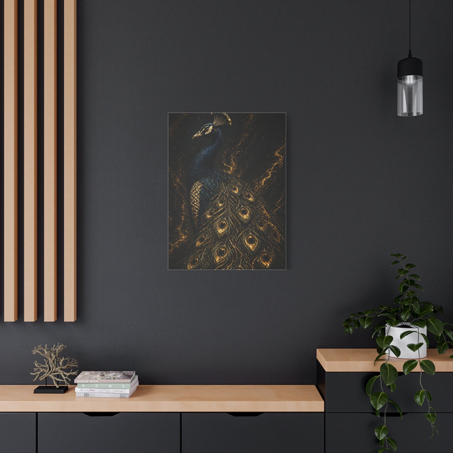 Black and Gold Regal Peacock Wall Art & Canvas Print