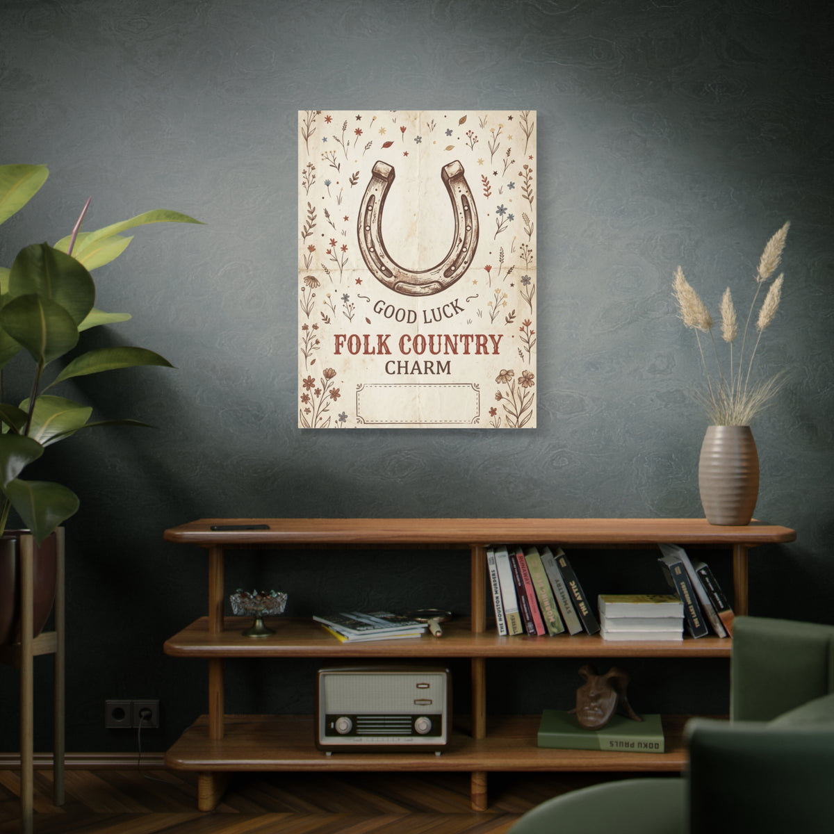 Rustic Horseshoe Folk Charm Poster Wall Art & Canvas Print