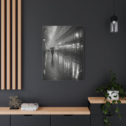 Rainy Paris Street Monochrome Wall Art & Canvas Print