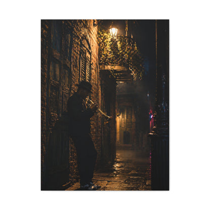French Quarter Alley Trumpet Scene Wall Art & Canvas Print
