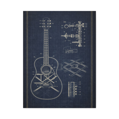 Acoustic Guitar Blueprint Study Wall Art & Canvas Print