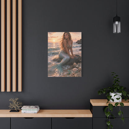 Golden Sunset Shore Mermaid Wall Art & Canvas Print