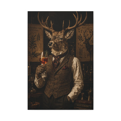 Vintage Botanical Stag Sommelier Portrait Wall Art & Canvas Print