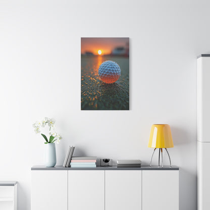 Dew-Covered Golf Ball Sunrise Macro Wall Art & Canvas Print
