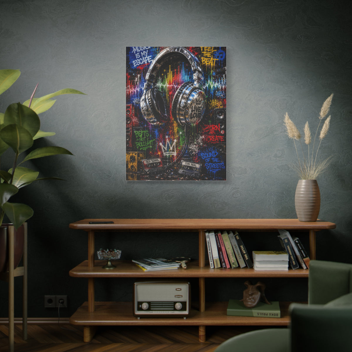 Graffiti Headphones Music Street Wall Art & Canvas Print