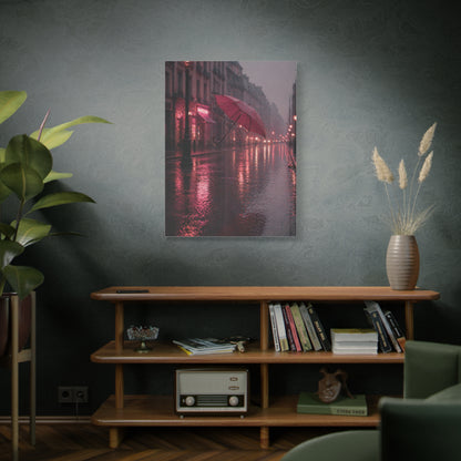 Romantic Pink Rain Street Reflection Wall Art & Canvas Print