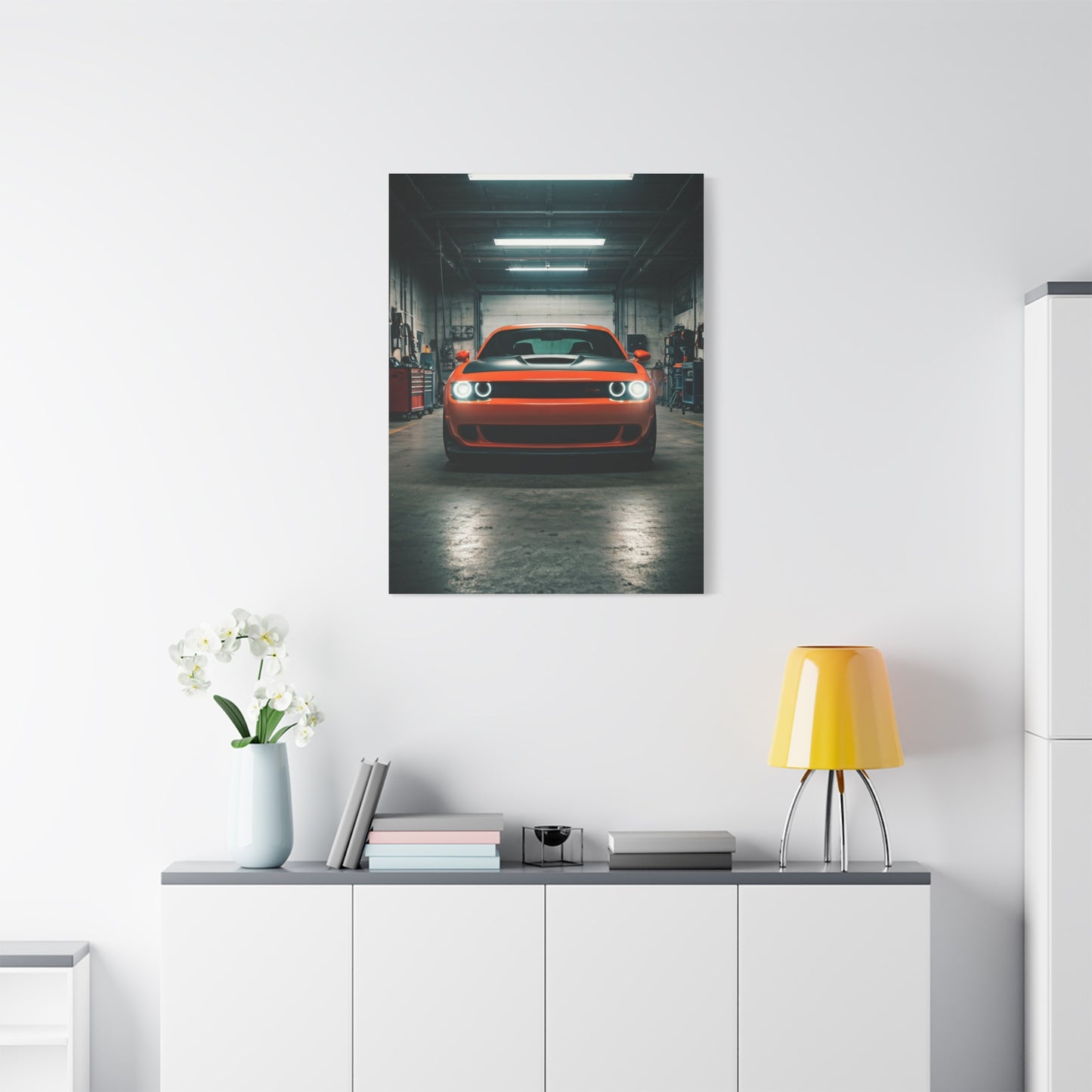 Dodge Challenger Demon Industrial Garage Presence Wall Art & Canvas Prints