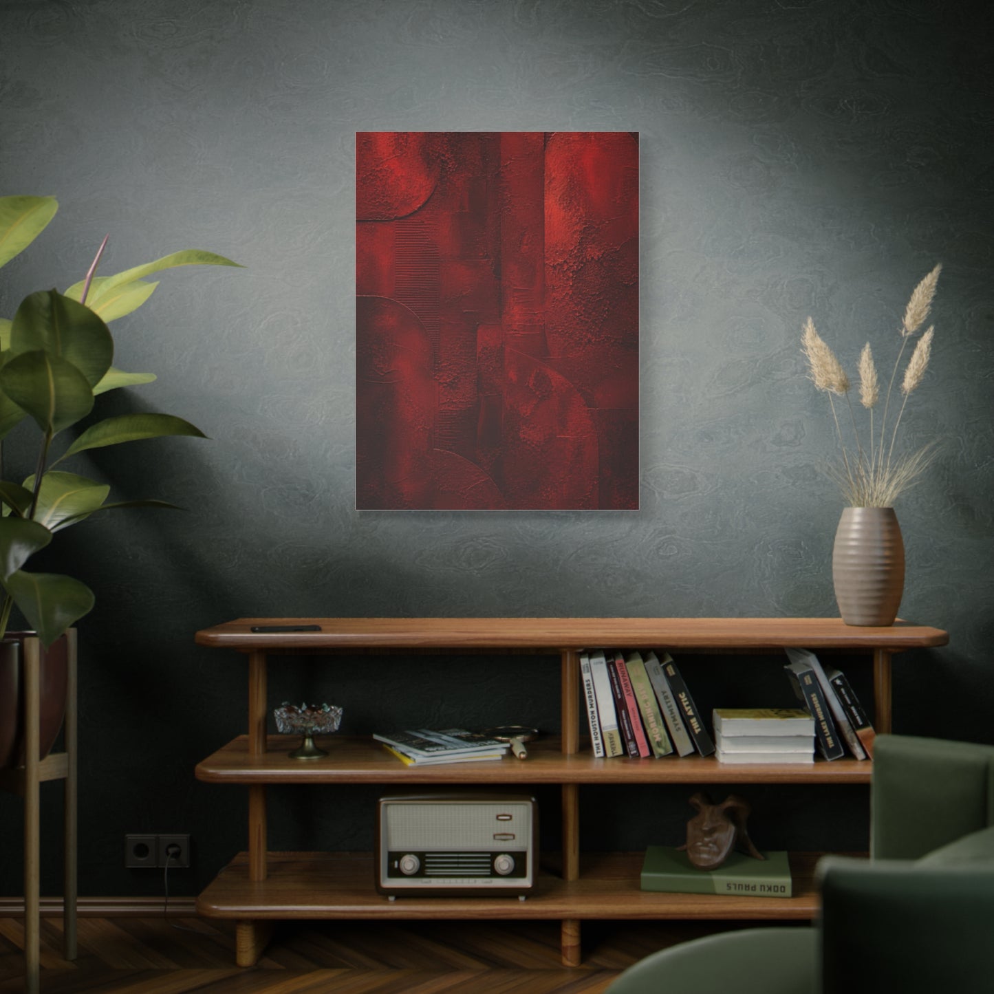 Sculptural Red Plaster Geometry Wall Art & Canvas Print