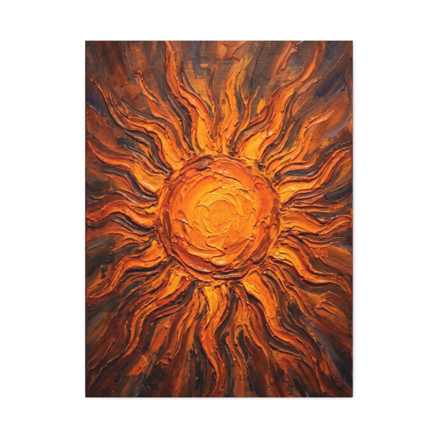 Fiery Impasto Sunburst Painting Wall Art & Canvas Print