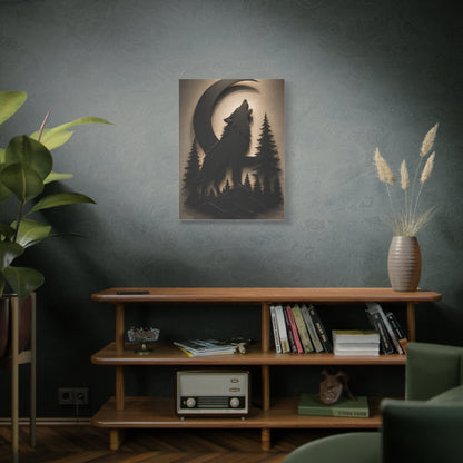 Matte Black Howling Wolf Moon Silhouette Wall Art & Canvas Print