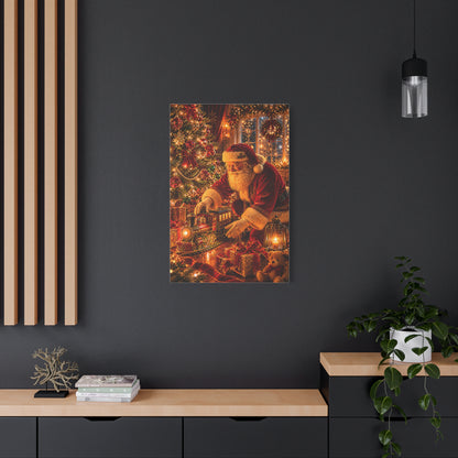 Santa Decorating the Christmas Train Wall Art & Canvas Print