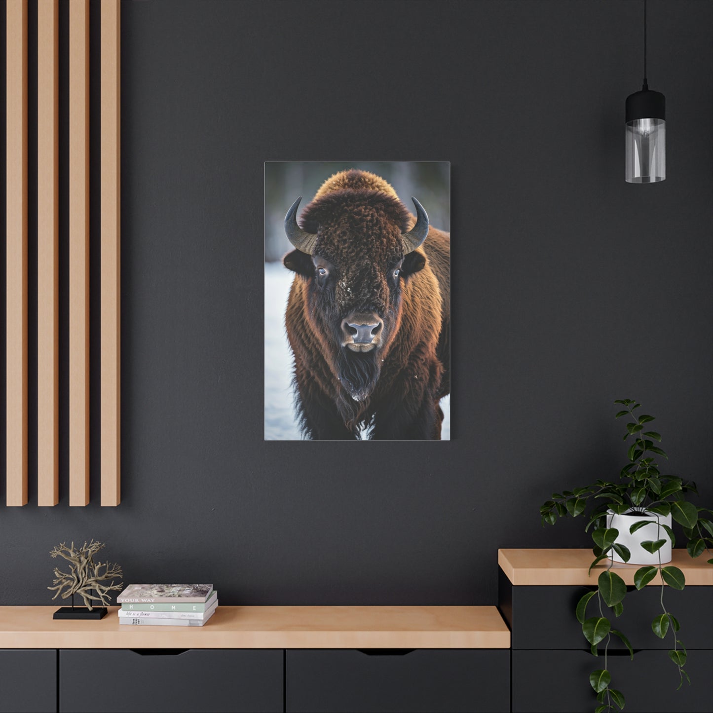 Minimalist American Bison Portrait on Light Background Wall Art & Canvas Print